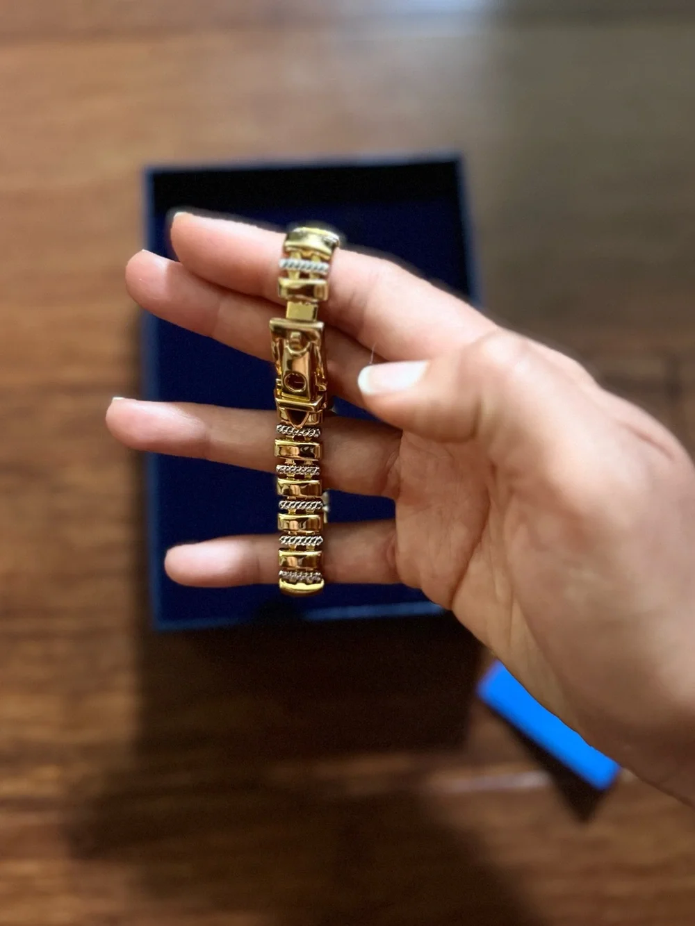 NIB Vintage Art Deco Gold Silver Two-Tone Metal Buckle Roped Bar Link Bracelet